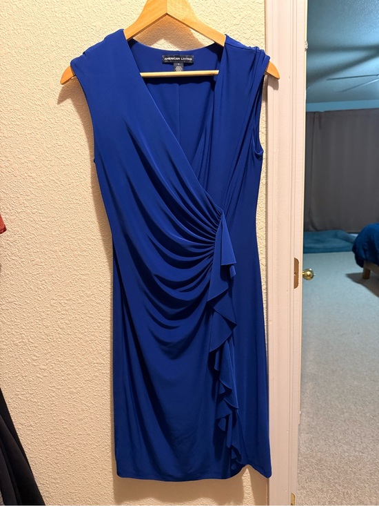 American Living Dresses & Skirts - Royal Blue Sleeveless Draped Stretchy Faux-Wrap Midi Dress
